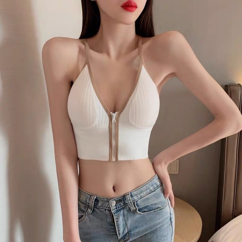 Áo Bra Khóa Kéo Trước , Bra 2 Dây Cổ V Trước Nâng Ngực Cá Tính Mềm Mại Siêu Sexy 3309