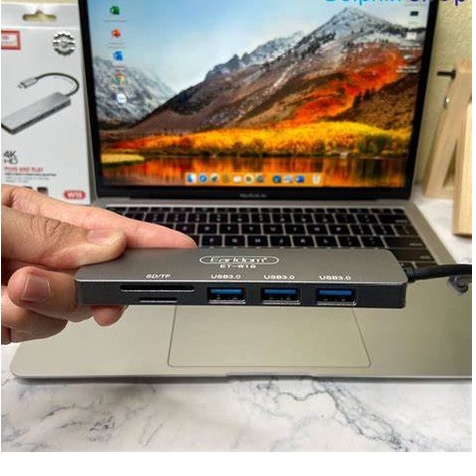 Bộ hub Type C ra USB 3.0 KLH W18, đọc thẻ nhớ, HDMI 4k. Bộ chia cổng USB cho máy tính bảng, điện thoại