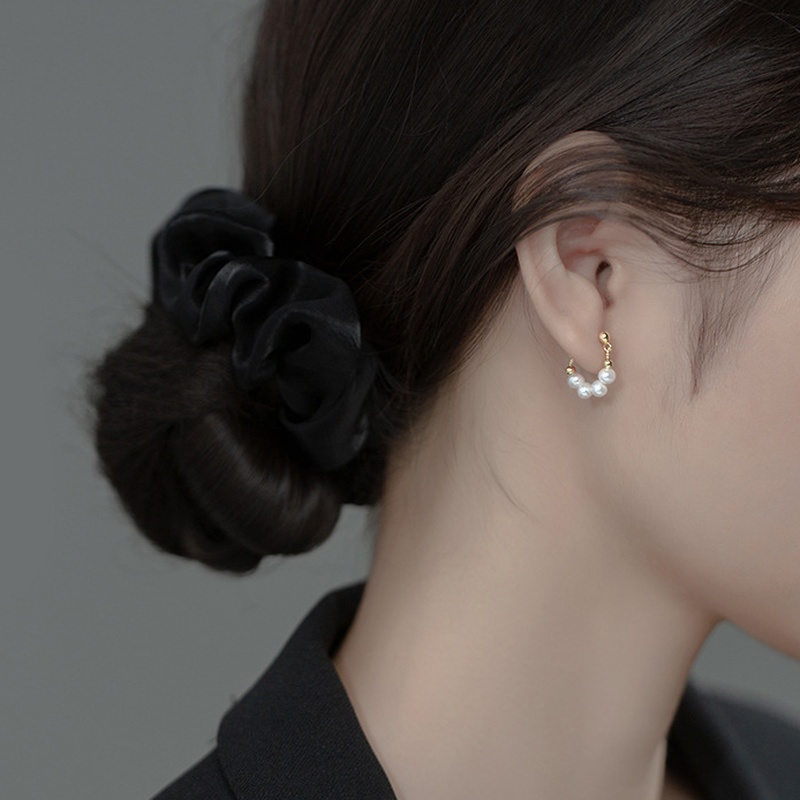 HUGGIES Bông tai mạ bạc 925 đính ngọc trai nhân tạo thời trang