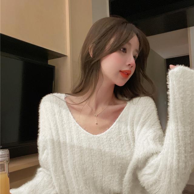 Áo Sweater Dệt Kim Dáng Ngắn Màu Hồng Thời Trang Thu Đông Mới