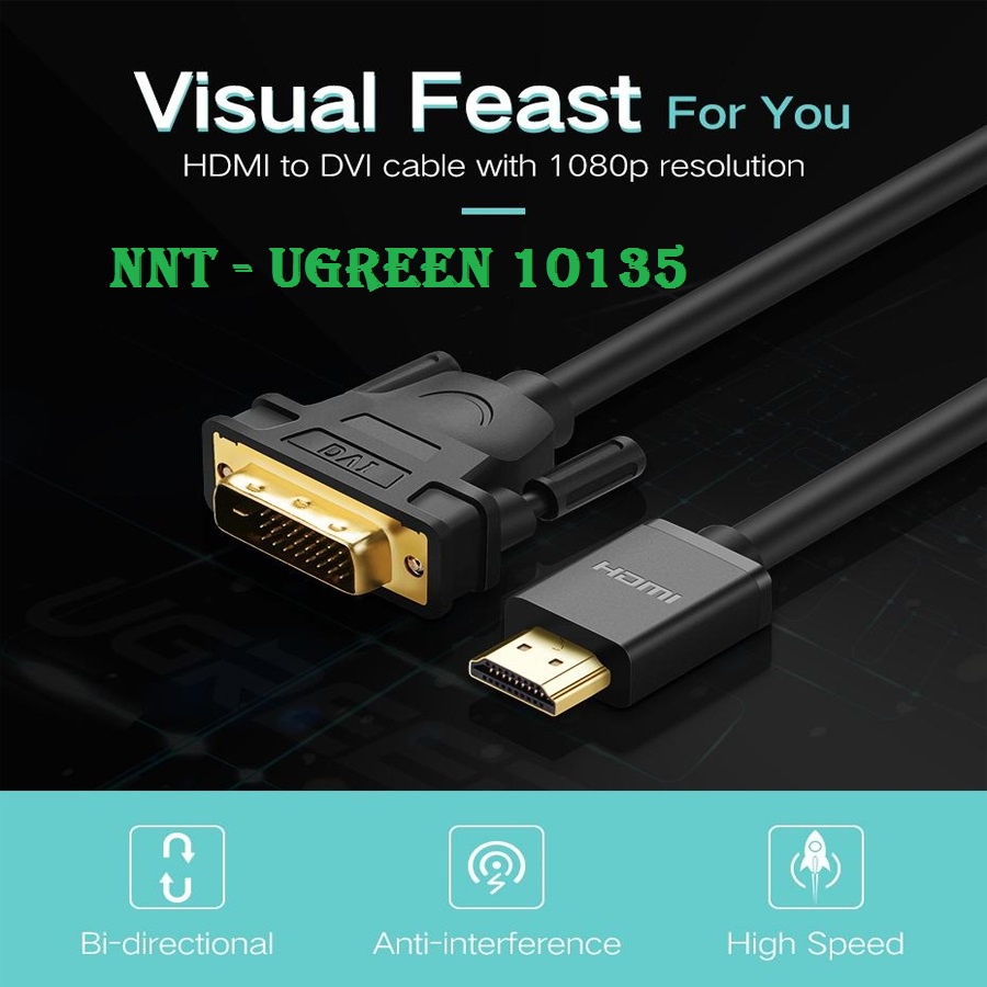Cáp HDMI to DVI (24+1) dài 2m Ugreen UG-10135 chính hãng