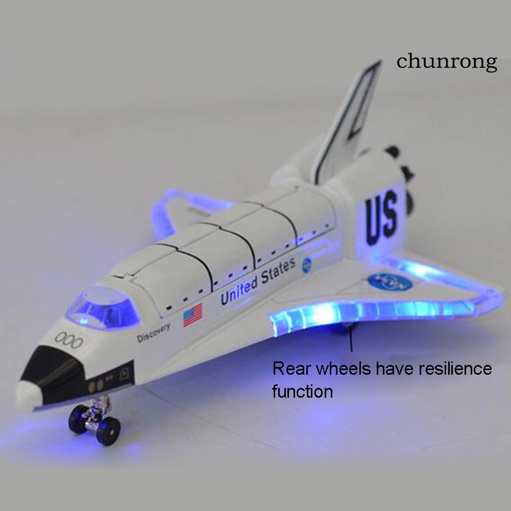 CR+Diecast Space Shuttle Plane Pull back Model with Sound Light Display Stand Toy