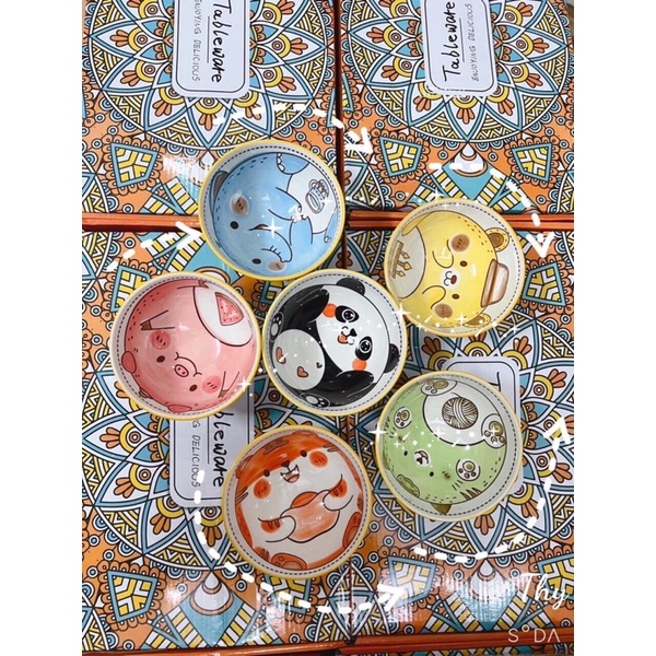 Set/Bộ 6 Bát gia đình kèm đua,bát ăn cơm hình động vật siêu ngộ nghĩnh và đáng yêu