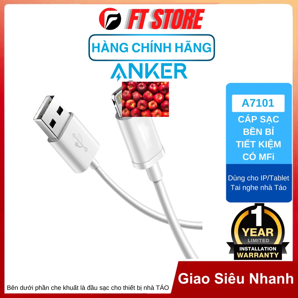 Cáp sạc giá rẻ Anker A7101 A to L 0.9m BH12Th