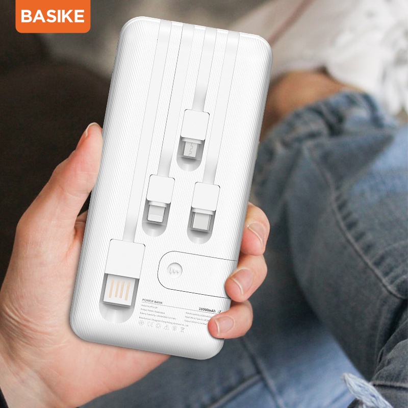 Sạc dự phòng 10000mah BASIKE PT113P tặng kèm cáp sạc, hỗ trợ sạc 4 thiết bị cùng lúc