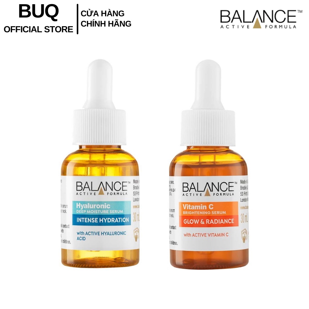Combo Tinh Chất Trắng Da Căng Mượt Serum Vitamin C + Serum Hyaluronic Balance Active Formula 30ml/ Chai