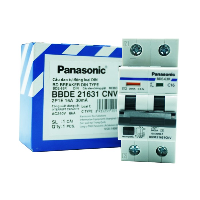 Cầu dao tép chống giật 2P 16A-CB chống giật Panasonic-Dũng Cát Yến