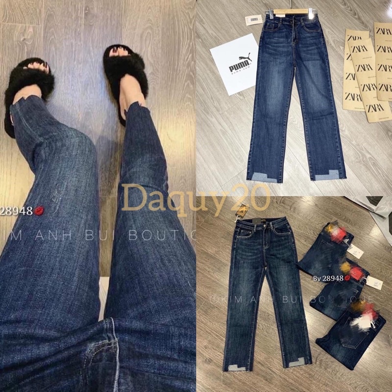 Quần bò baggy rách gấu co dãnDAQUY20quần JEANS rách gấu co dãn ống đứng