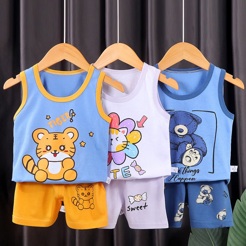 Set Áo Thun Không Tay Và Quần Short Vải Cotton Thời Trang Mùa Hè Cho Bé Gái #Cv-2183