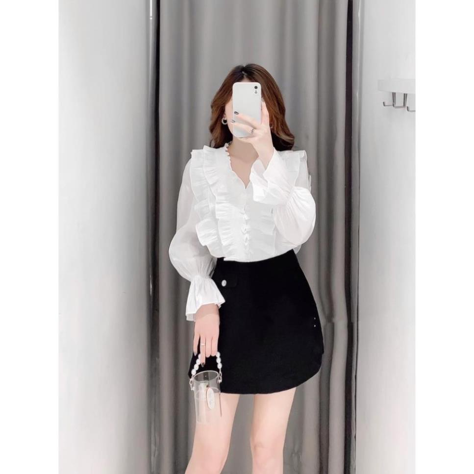 Áo Sơ Mi Nữ Lụa Oganza Ánh Ngọc Trai | Sơ Mi Nữ Phối Layer Bèo - Hàng Thiết Kế MYAN FREESHIP ELLY CLOTHING1