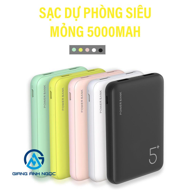 Sạc dự phòng POWER BANK 5.000mAh siêu mỏng sạc nhanh thích hợp nhiều thiết bị android iphone hot hit