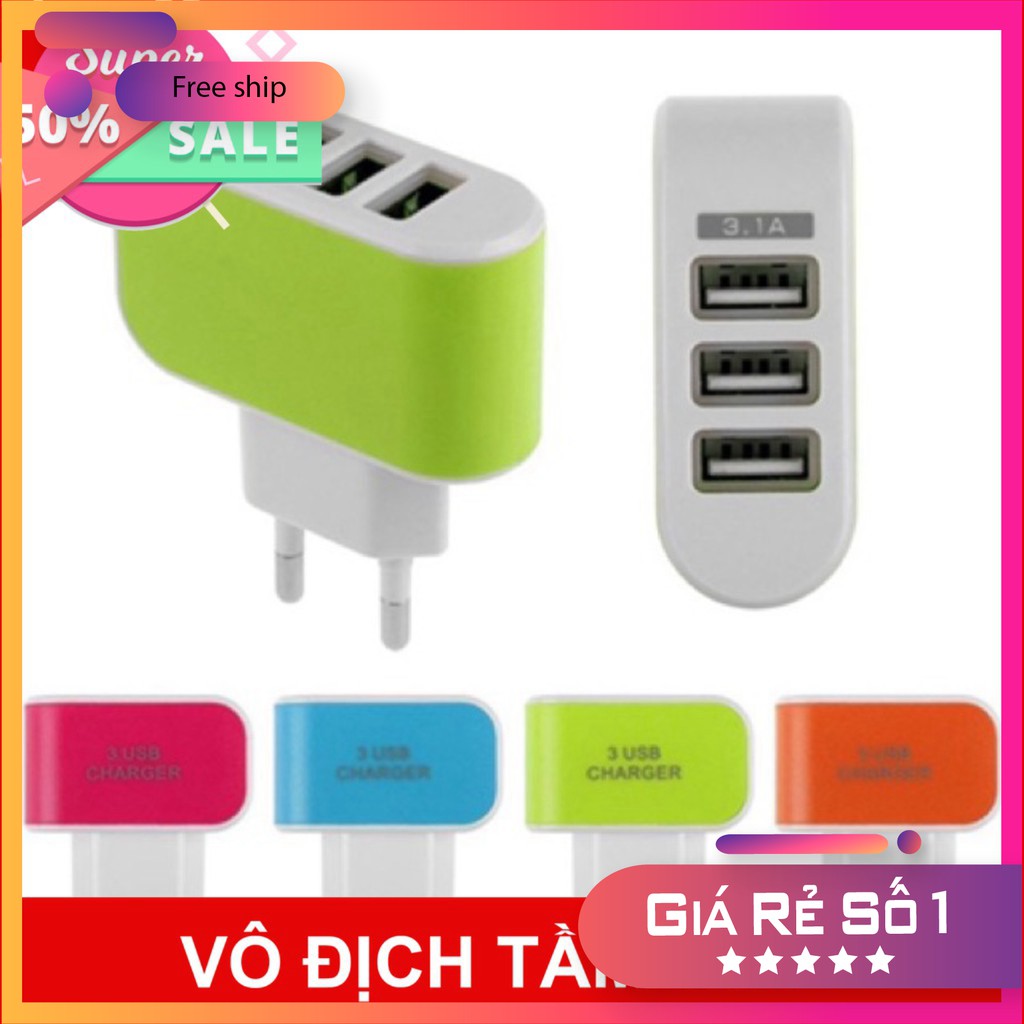 CỦ SẠC ĐA NĂNG ❤️FREESHIP❤️ Củ sạc 3 Cổng USB (Bảo hành 1 tháng)  giảm giá 50% mua ngay nhanh tay [FREESHIP] [Mã FASHION