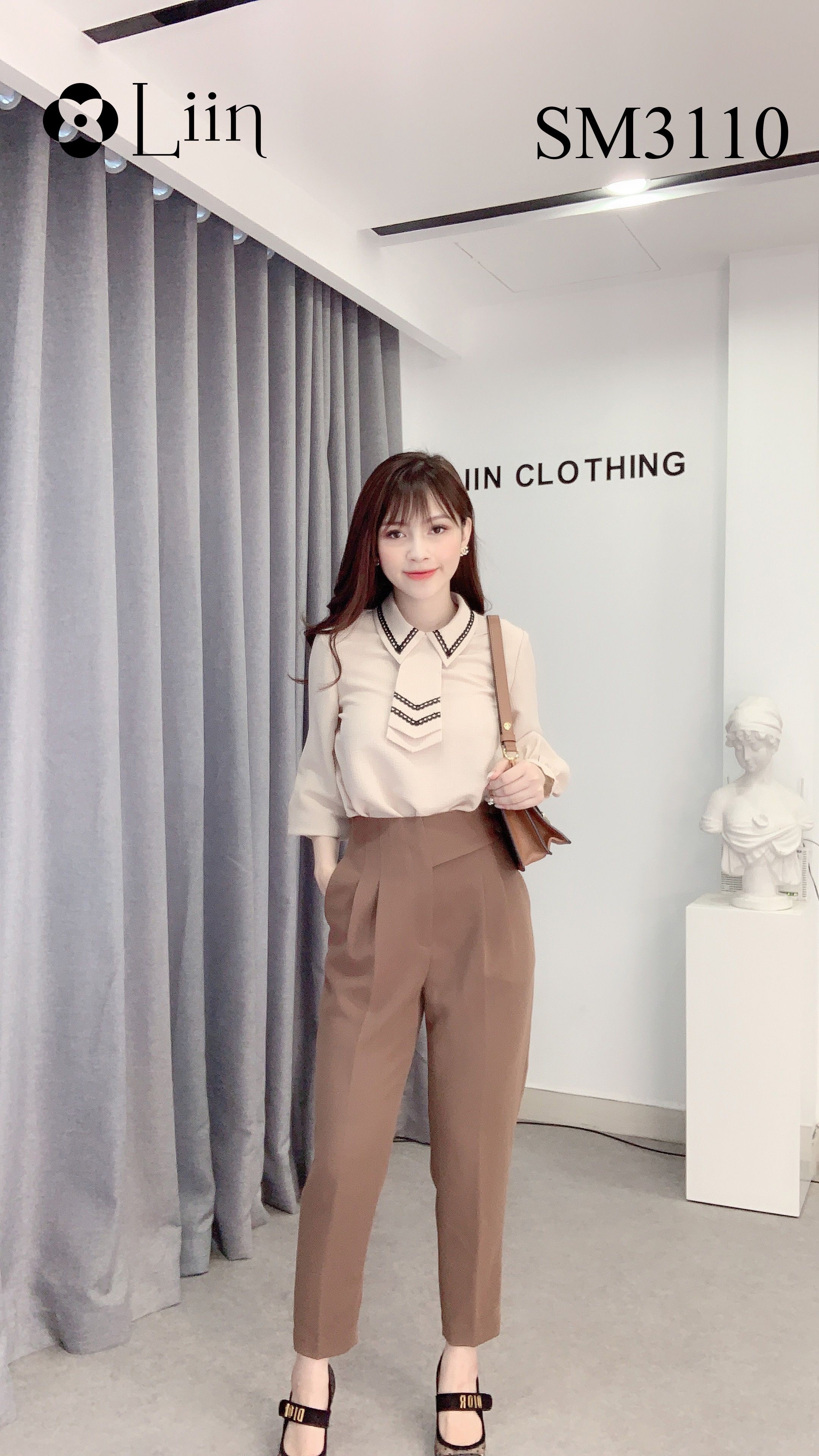 Áo sơ mi màu Be kết hợp Cavat chất vải lụa cao cấp Liin Clothing SM3110