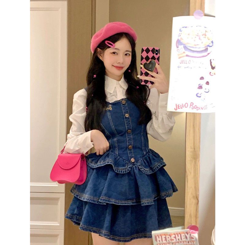 Đầm Denim Thời Trang Hàn Quốc Ngọt Ngào Phong Cách Retro Phương Tây Cho Nữ