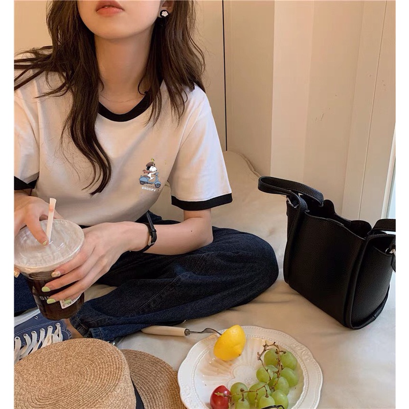 Áo thun nữ form rộng tay lỡ cổ tròn viền vải 100% cotton mát co giãn phông ALALA dáng basic unisex mẫu mới 2022