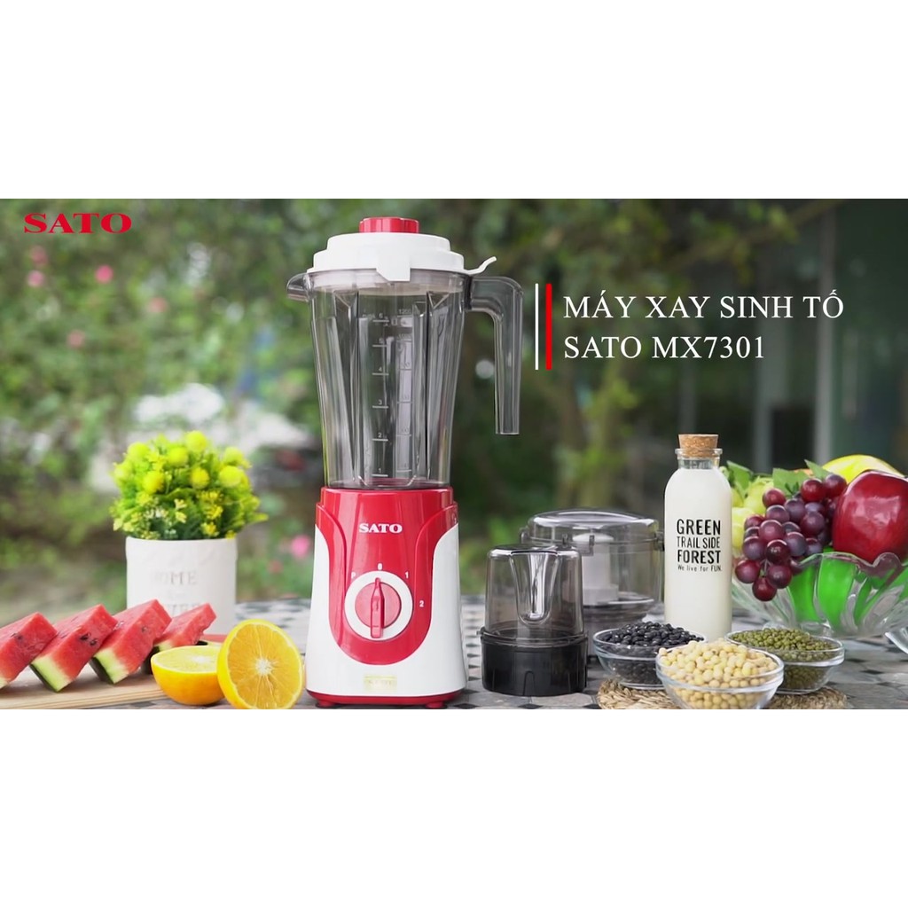 Máy xay sinh tố đa năng 3 cối, 1.2 lít công nghệ Việt Nhật SATO MX7305, lưỡi dao xay inox cao cấp không gỉ, siêu bền