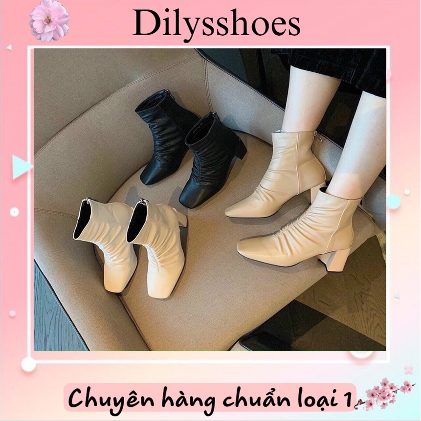 Bốt Da Lì Cổ Nhăn Dáng Cao Cổ Hàng Đẹp Có Lót Nỉ Kèm Hộp | BigBuy360 - bigbuy360.vn