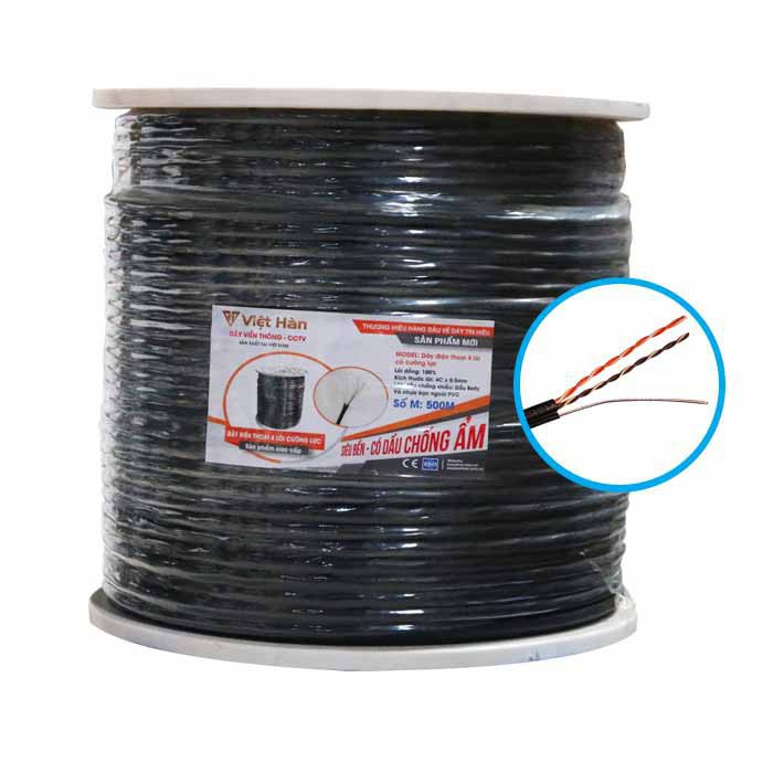 Dây cáp mạng ngoài trời Việt Hàn 4 lõi phủ dầu, gia cường 100m