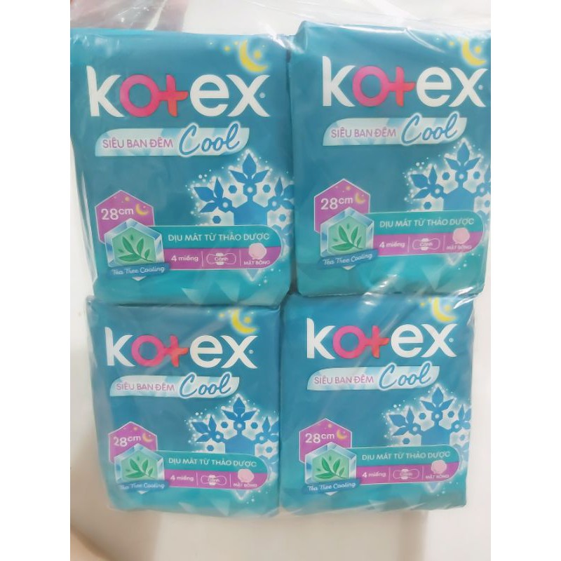 (28cm)- Kotex thảo dược Cool siêu ban đêm gói 4 miếng