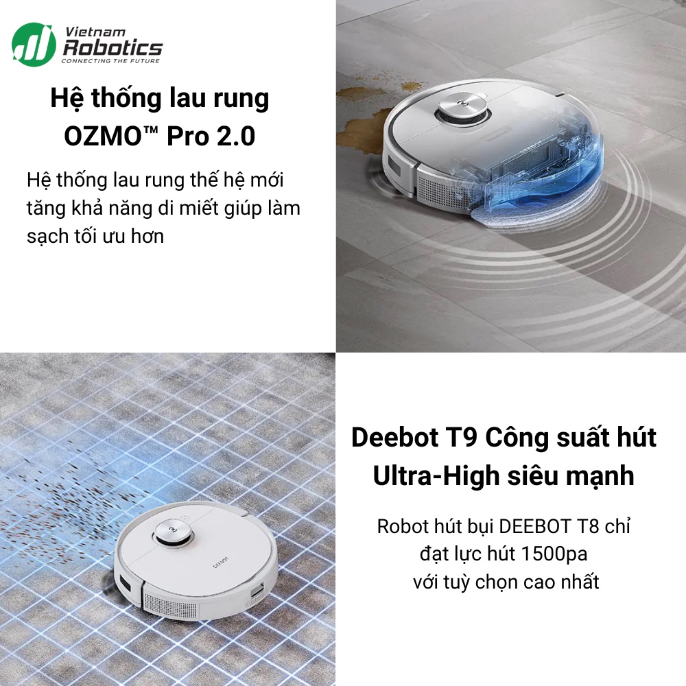 Robot Hút Bụi Lau Nhà Ecovacs Deebot T9 Plus - Phiên bản Quốc Tế - Bảo Hành 24 Tháng - Xả Rác Tự Động - Lực Hút 3000Pa