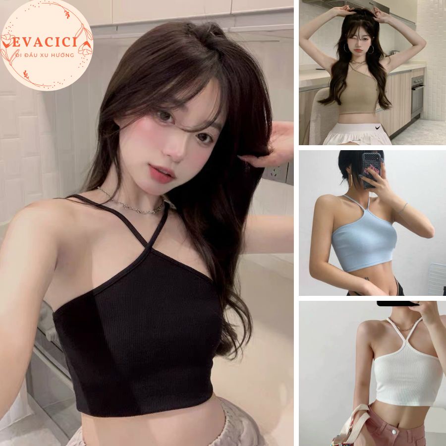 Áo yếm croptop 2 dây ôm body chất thun gân tăm xinh xỉu