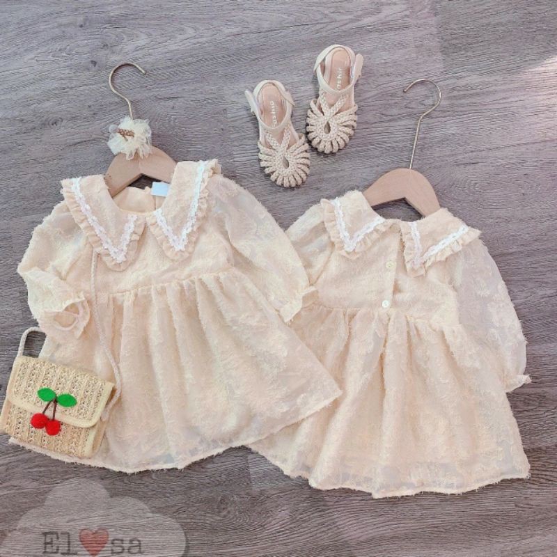 Váy thu đông dài tay cho bé gái phong cách tiểu thư bánh bèo - chất voan tơ nhẹ nhàng - size từ 2-8 tuổi