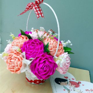 Giỏ hoa giấy nhún handmade (15 bông)