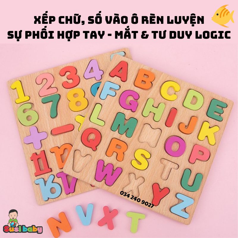 Bảng Chữ Cái - Bảng Số Bằng Gỗ Nổi cho bé yêu - Đồ chơi cho bé - Giáo dục sớm Montessori