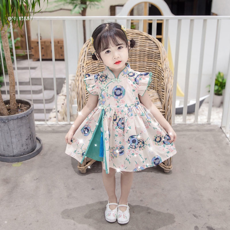 Đầm Sườn Xám Phong Cách Trung Hoa Thời Trang Mùa Hè Cho Bé Gái