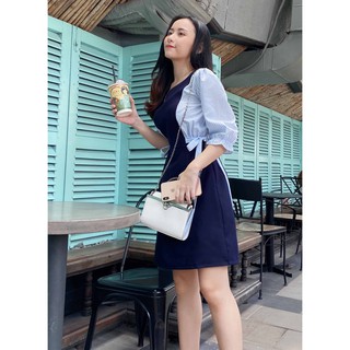 Đầm công sở nữ thiết kế thanh lịch dễ thương cho nấm lùn phối eo lơ dáng chữ a tay lỡ - Thời trang Lux W
