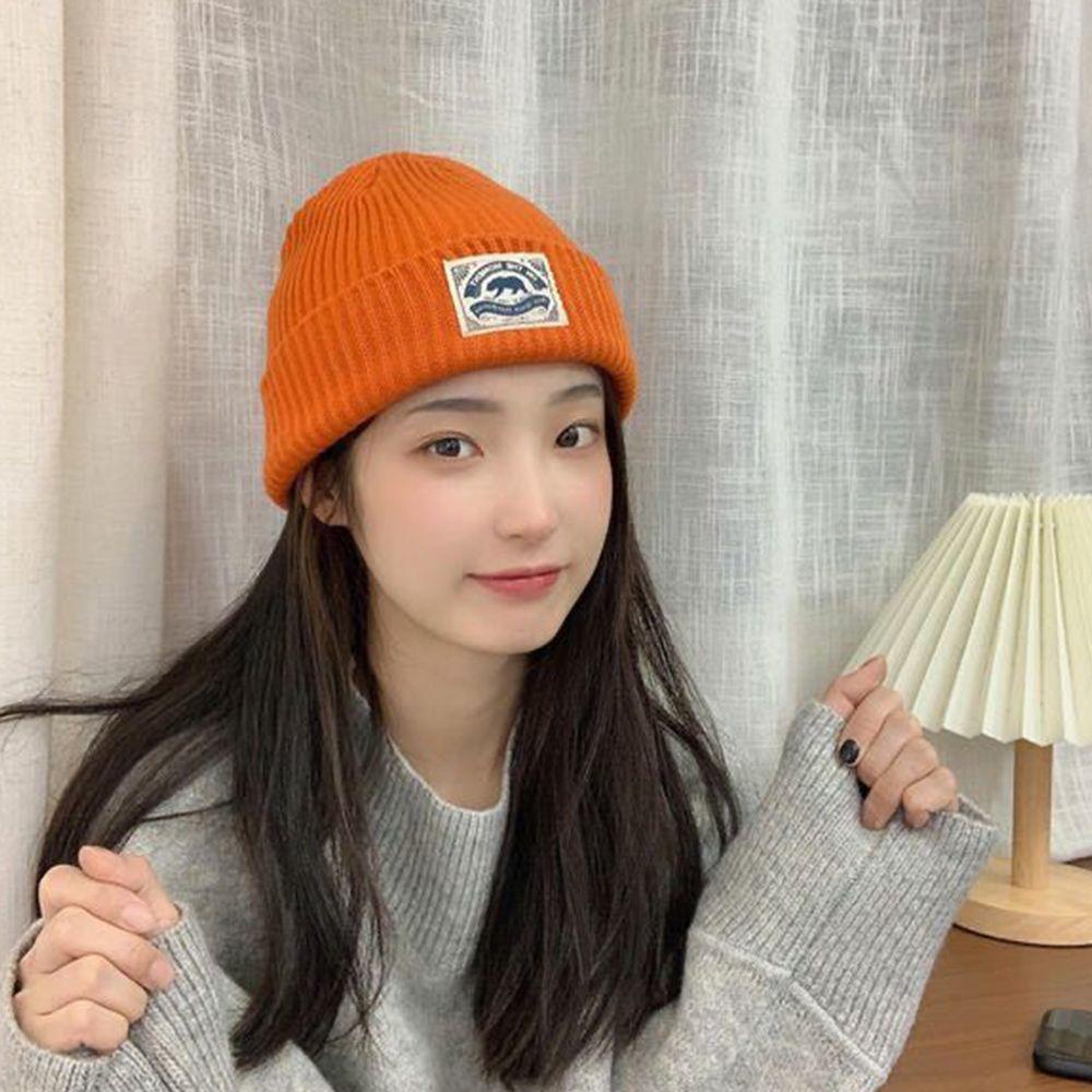 USNOW Mũ beanie Đan Móc Màu Trơn Hình Gấu Bắc Cực Phong Cách Hàn Quốc Cổ Điển Thời Trang Thường Ngày