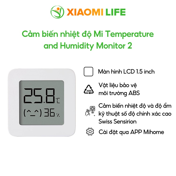 Đồng hồ nhiệt kế cảm biến nhiệt độ và độ ẩm thông minh Xiaomi MI Temperature and Humidity Monitor 2 | Chính hãng