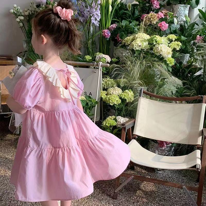 Đầm Công Chúa Tay Phồng Ngắn Hở Lưng Thời Trang Mùa Hè Phong Cách Hàn Quốc Mới Dành Cho Bé Gái