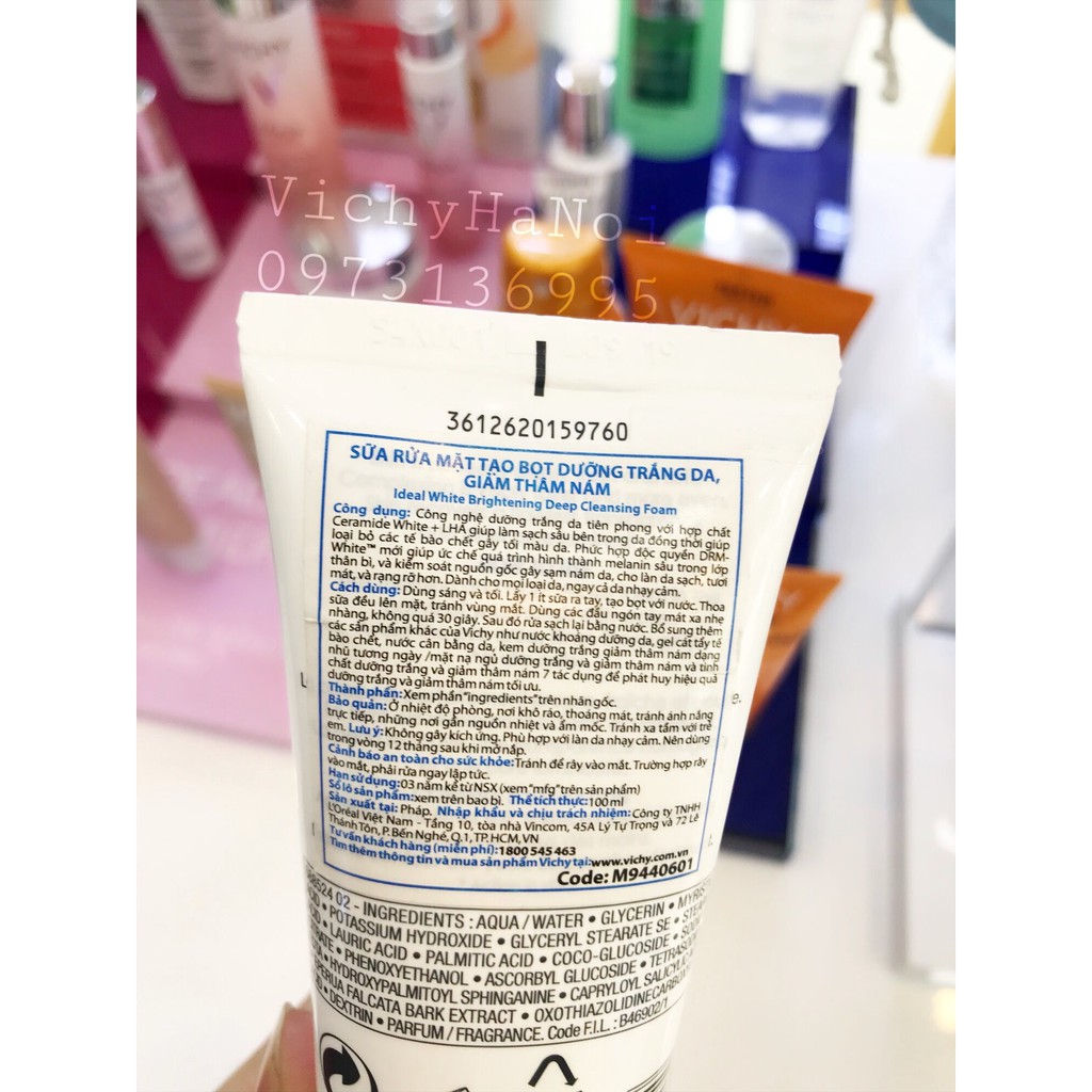 Sữa Rửa Mặt Tạo Bọt Dưỡng Trắng Da Vichy Ideal White Brightening Deep Cleansing Foam 100ml | BigBuy360 - bigbuy360.vn