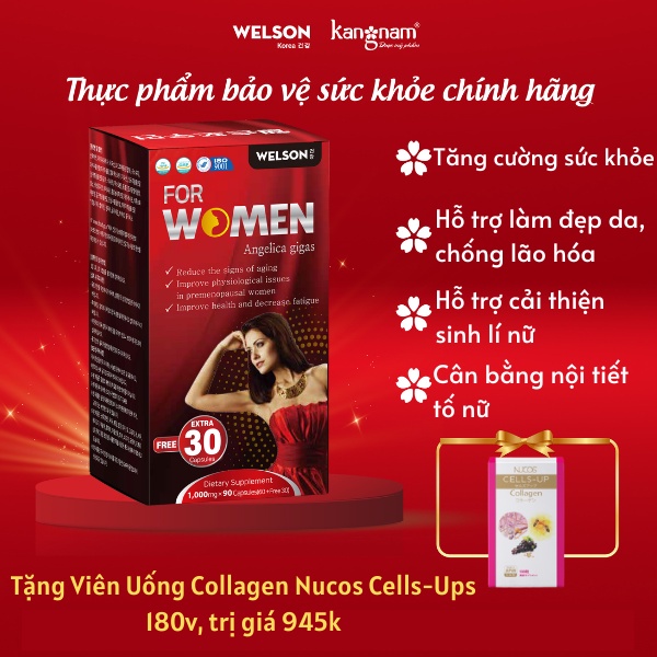 Viên Uống Cải Thiện Nội Tiết Tố Nữ Welson For Women 90v TẶNG Viên Uống Bổ Sung Collagen Nucos Cell-Ups 180v