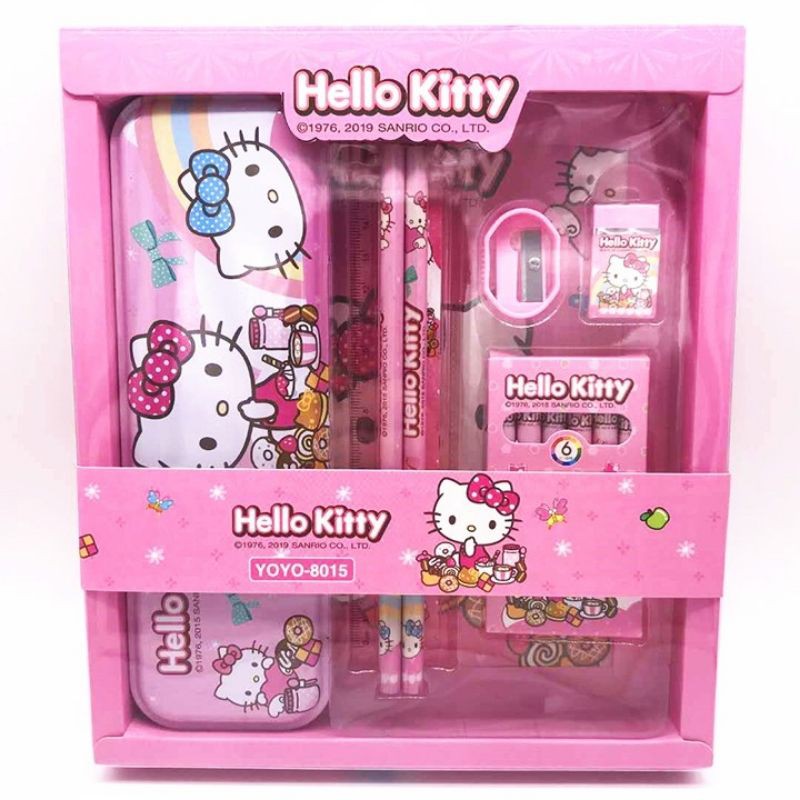 Bộ hộp bút chì màu dụng cụ học tập 7 món Hoạt Hình Pony Elsa Kitty người nhện cho bé trai bé gái
