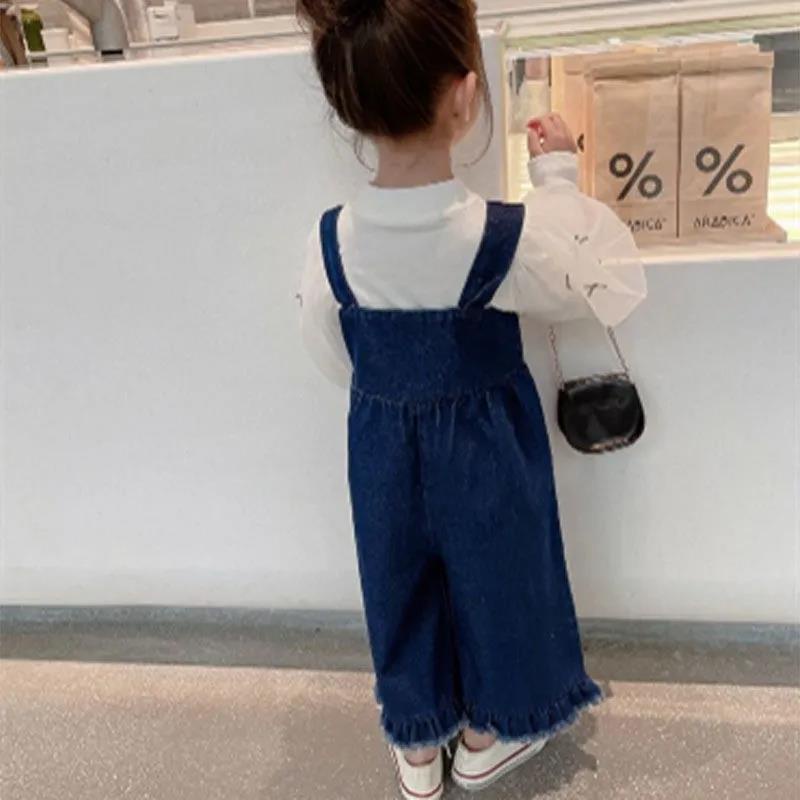 Quần Yếm Denim Ống Rộng Thời Trang Mùa Thu Cho Bé Gái