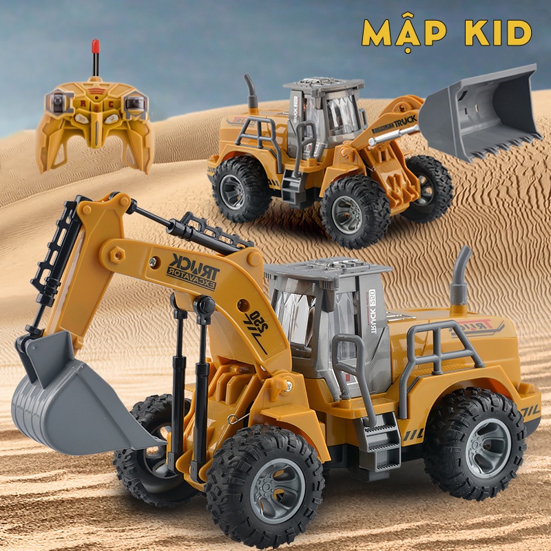 Đồ chơi Xe múc, xe máy xúc điều khiển từ xa dễ dàng điều khiển có phát âm thanh-xe đồ chơi xây dựng