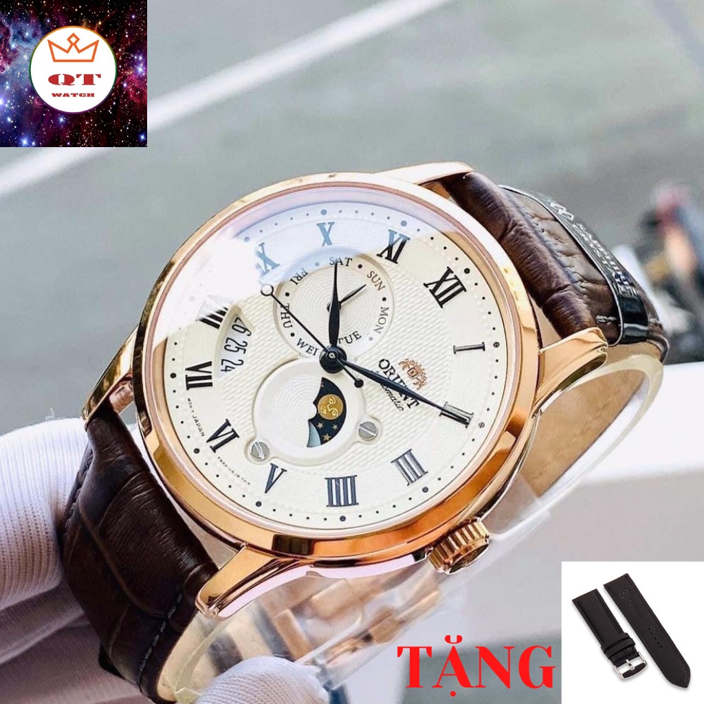 Đồng Hồ Nam ORIENT Sun & Moon Gen 3 Rosegold RA-AK0007S10B Chính Hãng Tặng Dây Da Cao Cấp
