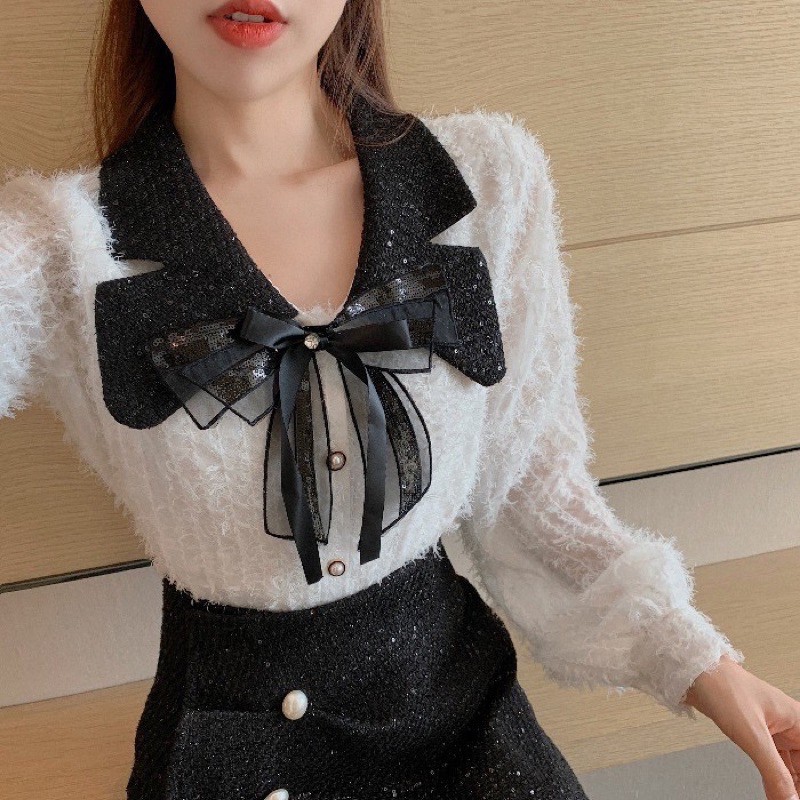 Set áo lông vũ + chân váy nhũ