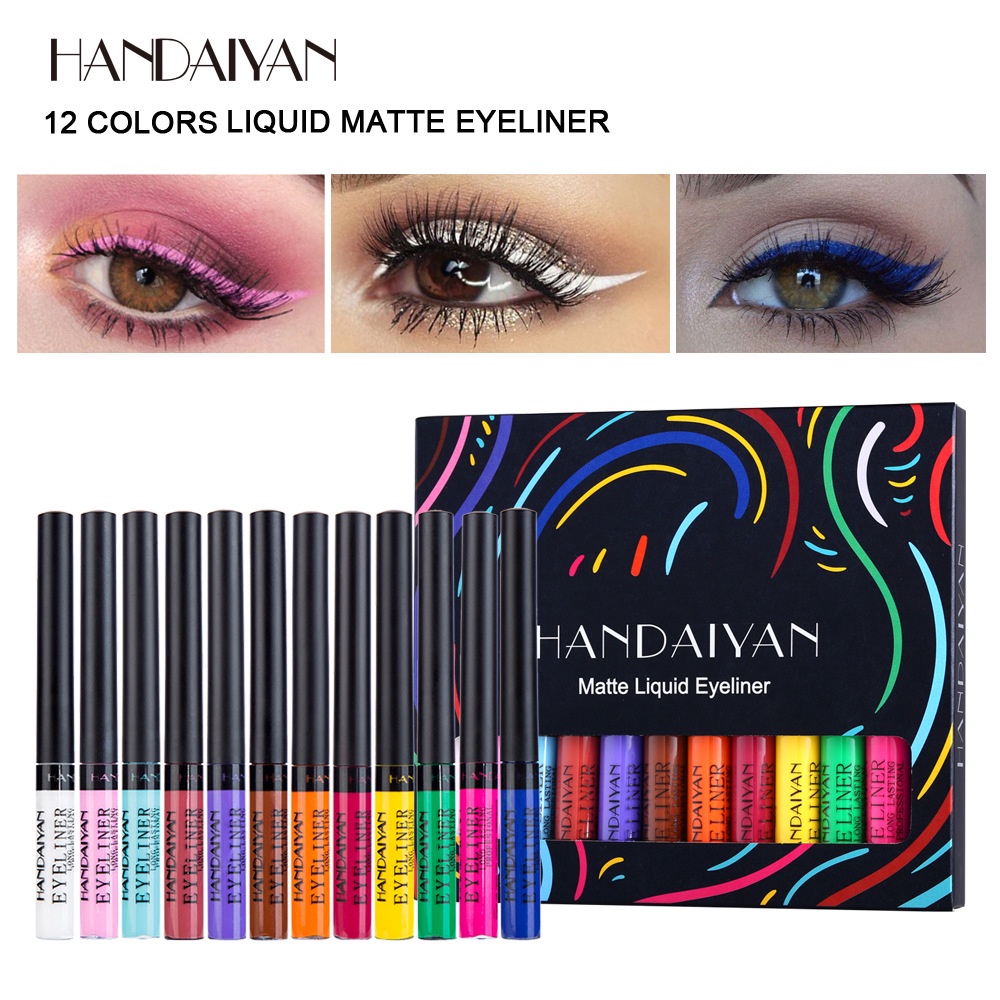 Hộp 12 Bút Kẻ Mắt Nước Chuyên Nghiệp HANDAIYAN Liquid Matte Eyeliner Chống Thấm Nước Bền Màu Nội Địa Trung E8