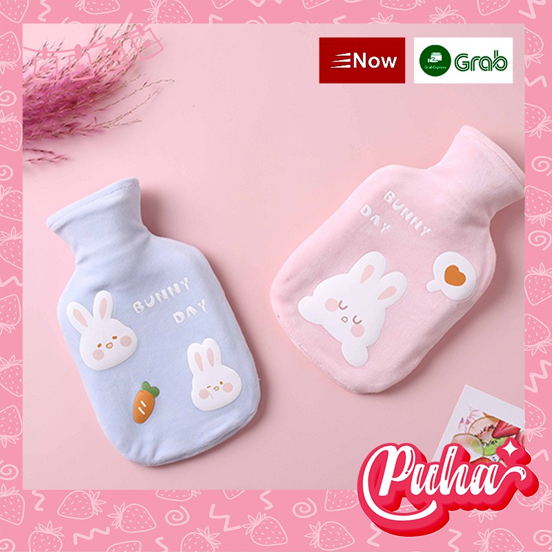 Túi chườm nóng bụng kinh Puha 1000ml, sưởi ấm tay chân, chườm nóng lạnh đa năng, Bunny Grey.