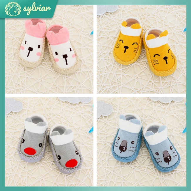 [sylviar] Giày Vớ Đế Mềm Chống Trượt Thiết Kế Hoạt Hình Cho Bé Sơ Sinh Tập Đi