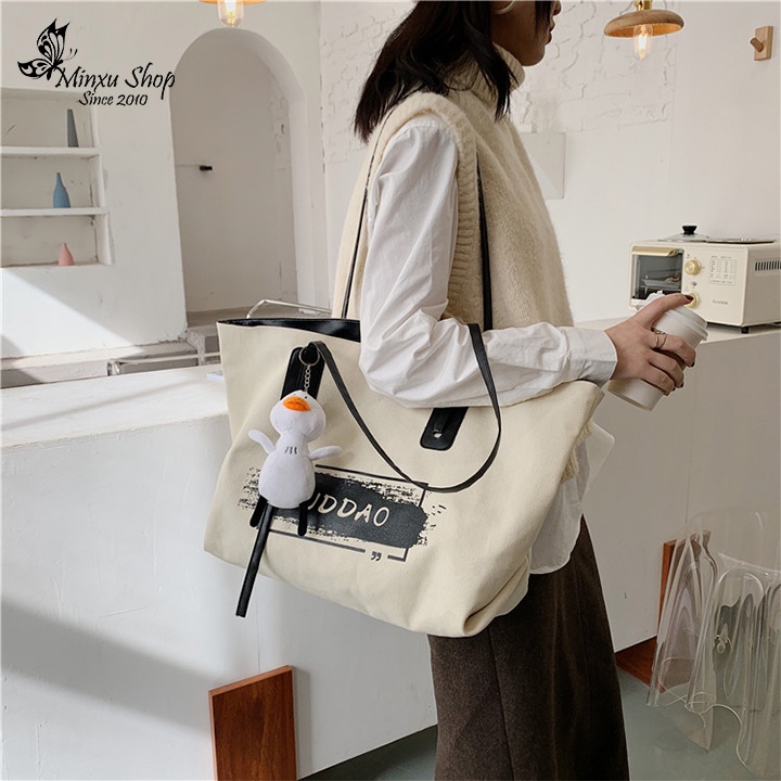 Túi vải canvas, túi đeo chéo loại to thời trang, đi học, đi chơi đựng đồ thoải mái, trẻ trung BUDDAO TV46
