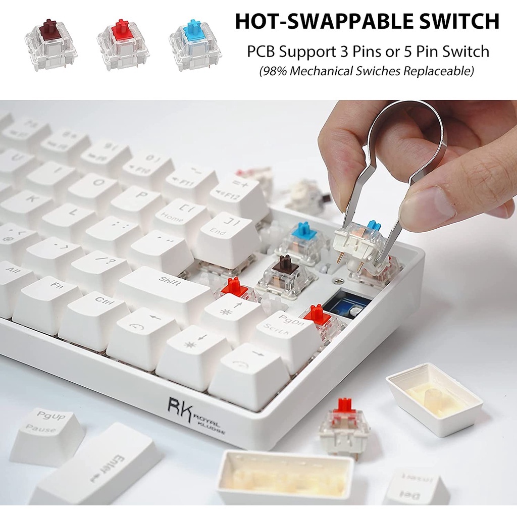 Royal Kludge Bàn phím cơ RK61 Three Mode RGB HotSwap 60% gaming keyboard mechanical  wireless keyboard bluetooth/Wifi / Wired