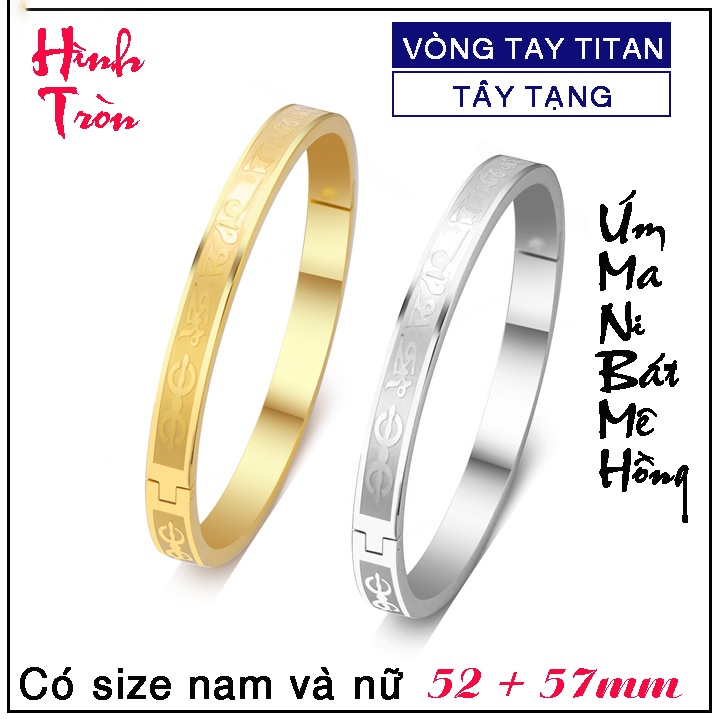Vòng tay phong thủy Úm Ma Ni Bát Mê Hồng màu vàng hình tròn - Đeo tay vạn sự may