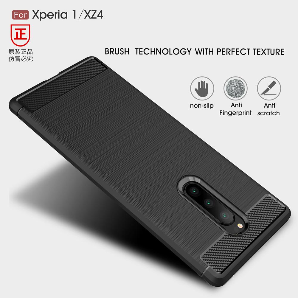 Ốp điện thoại TPU silicon mềm họa tiết sợi carbon cho Sony Xperia 1 Xperia 1 XZ4