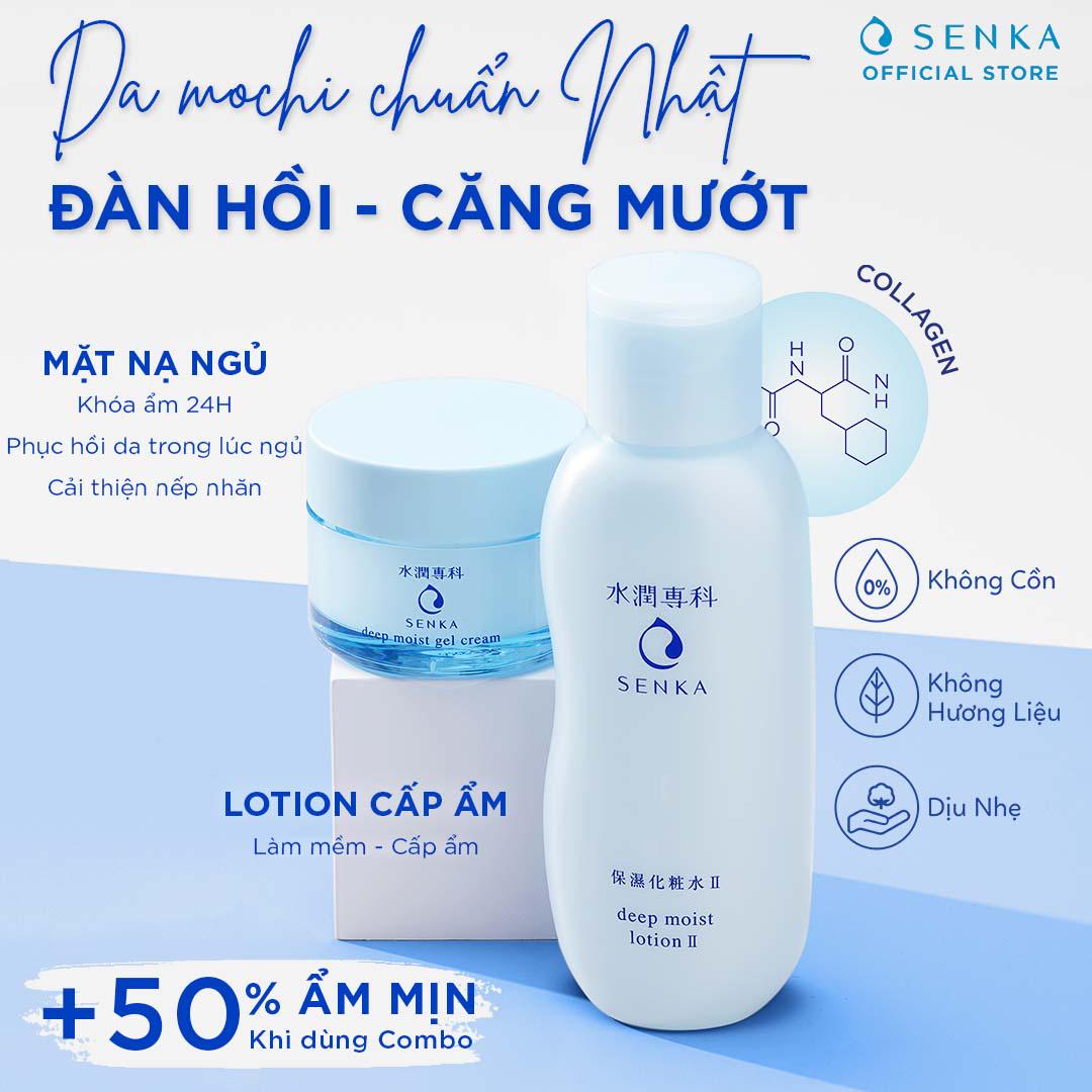 Bộ đôi Nước cân bằng &amp; Mặt nạ ngủ dưỡng ẩm chuyên sâu Senka Deep moist Lotion &amp; Gel Cream