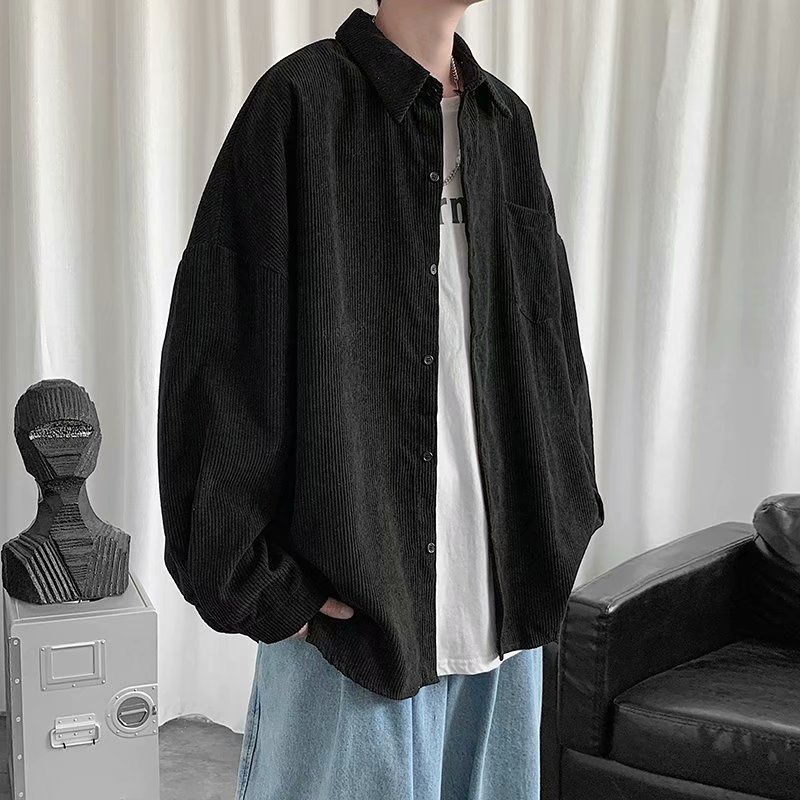Cộng Với Kích Thước Cộng Với Kích Thước!Áo Khoác Sơ Mi Tay Dài Màu Đen Thời Trang Xuân Thu Cho Nam Giới