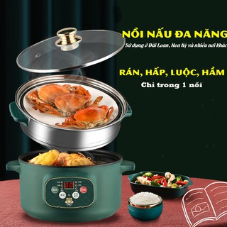 Nồi lẩu điện mini - Công Suất 800w - Bề Mặt Chảo Chống Dính - Nồi Nấu Cơm Cháo, Nồi Hấp, Chiên, Xào
